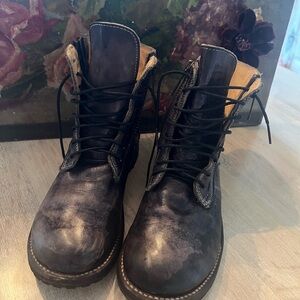 Black Leather Bed Stu Lace-Up Boots